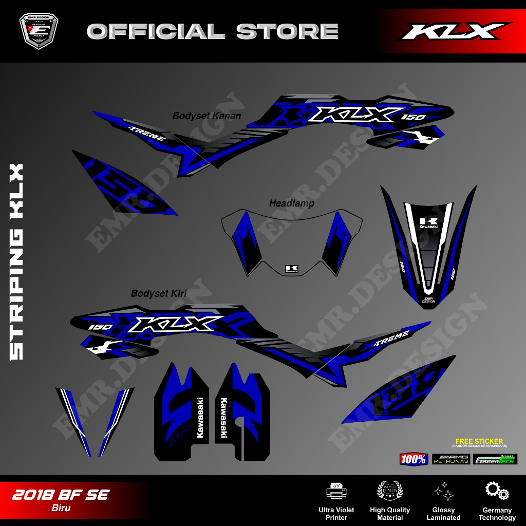 Striping KLX 150 2018 BF SE Xtreme Biru