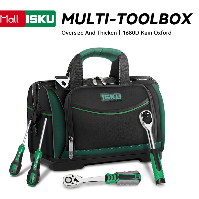 ISKU Tool Bag Besar 20 inch 1680D Kain Oxford Tas Perkakas Anti Air Tool Bag Perkakas 15-20 inch Tas