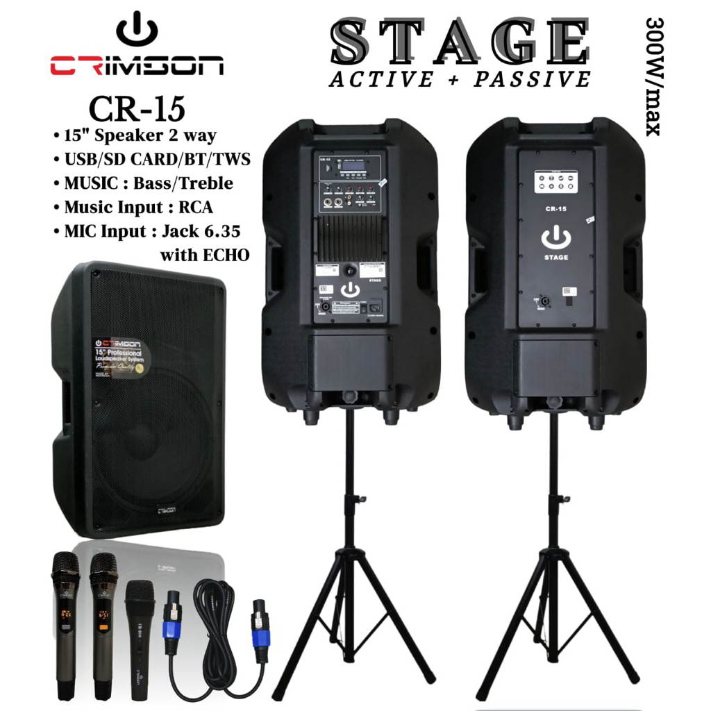 paket speaker lengkap aktif + pasif Crimson 15” CR-15 STAGE