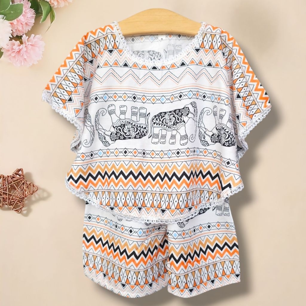[PUSAT KULAKAN] SETELAN SAYAP LOWO RENDA BAJU BALI ANAK MOTIF GAJAH THAILAND