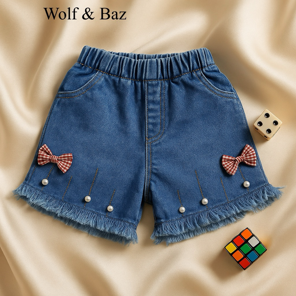 Wolf & Baz - Celana Hotpants Anak Perempuan Jeans Softjeans Usia 1-10 Tahun – Blue
