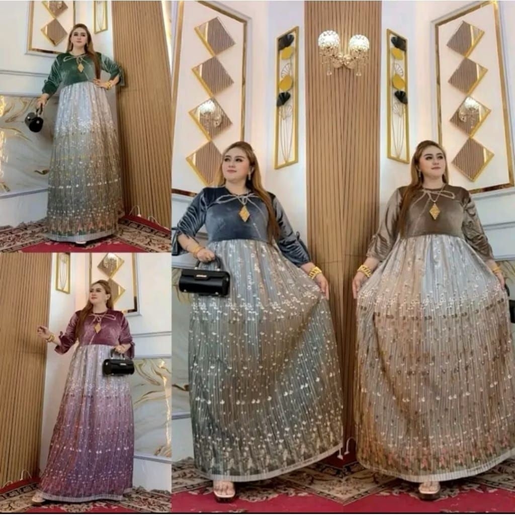 Gamis bludru plisket Trend