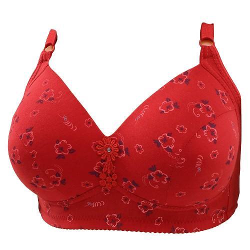 Bh Wanita Bra Jumbo Cup D Tanpa Kawat Busa Tipis BH Ukuran Besar Bra Wanita Motif Bunga Merah