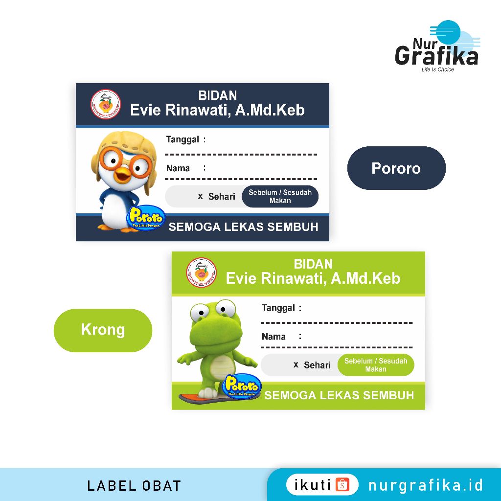 

1Pack Label Obat Sirup Kartun Pororo