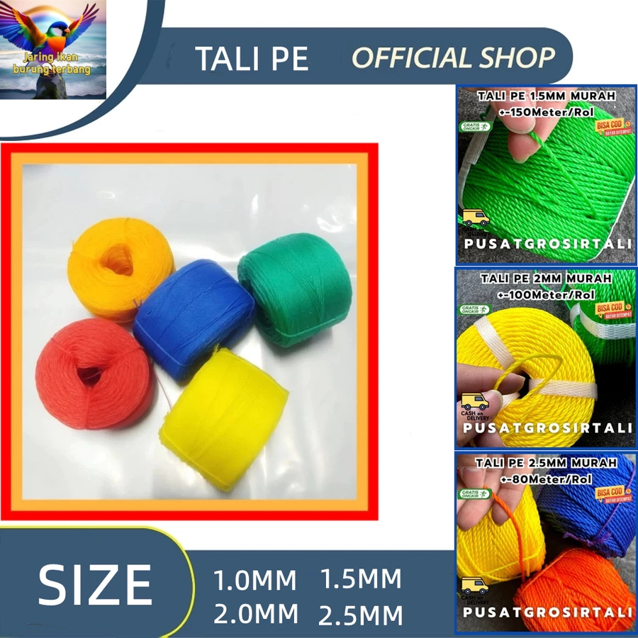 

Tali Tampar/Tambang Ukuran 1 mm, 1.5 mm, 2 mm, 2.5 mm dan 3 mm Panjang 250 Meter