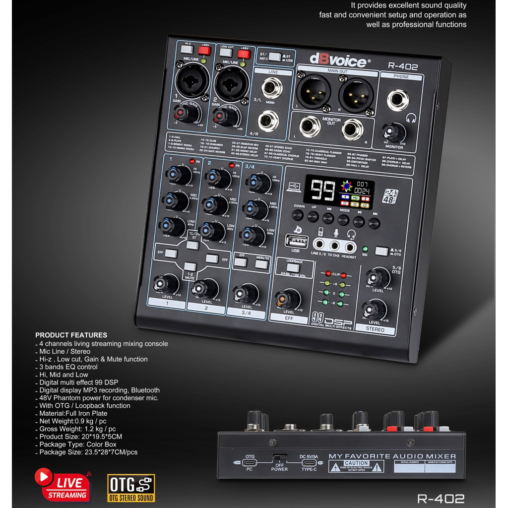 Mixer Dbvoice R 402 Original Product 4 Channel With OTG Live Streaming DBVOICE R402