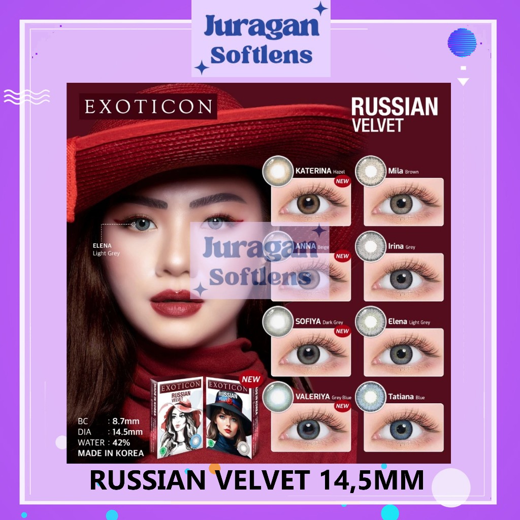 Softlens X2 RUSSIAN VELVET 14,5 MM  Normal & Minus ( -0.50 S/D -6.00 ) By X2 Exoticon / Soflen Russi
