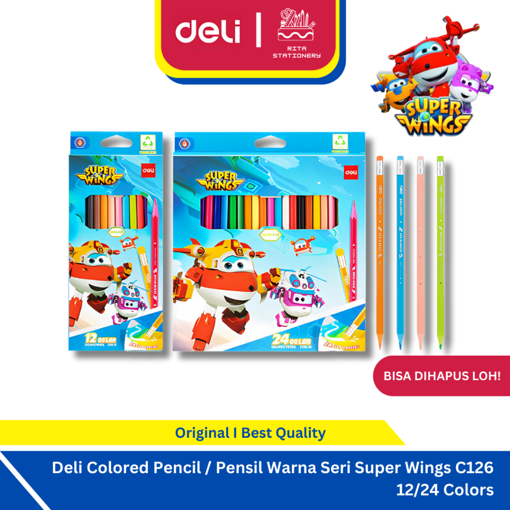 

Deli Colored Pencil / Pensil Warna Seri Super Wings C126 12/24 Colors Anak Laki-laki Cowo / Perempuan
