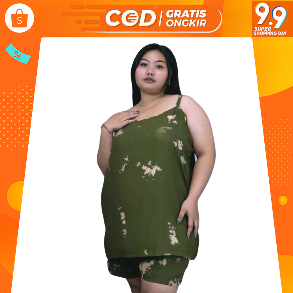 Setelan baju tidur singlet jumbo wanita motif oneset