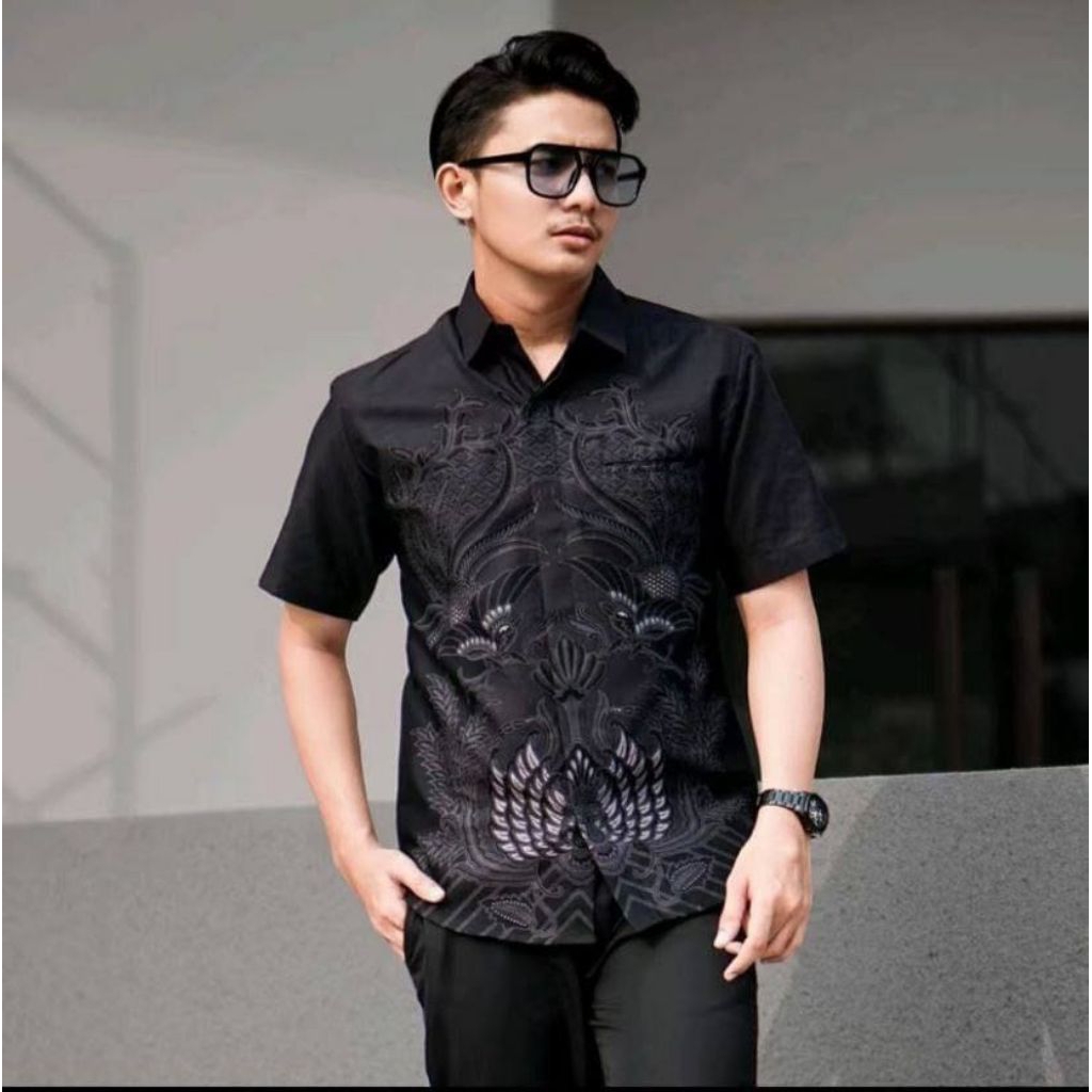 NEW ARRIVAL DISTRO NYAMAN BATIK PRIA BORDIR SOGAN HRB026 BATIK MOTIF TERBARU LENGAN PENDEK M L XL XX