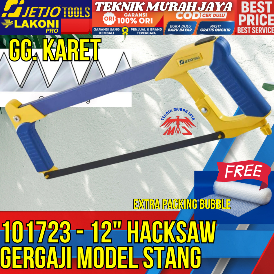 JETJO 101723 Gergaji Pipa Besi Pvc Model Stang Hacksaw 12" gg. Karet 12 inch