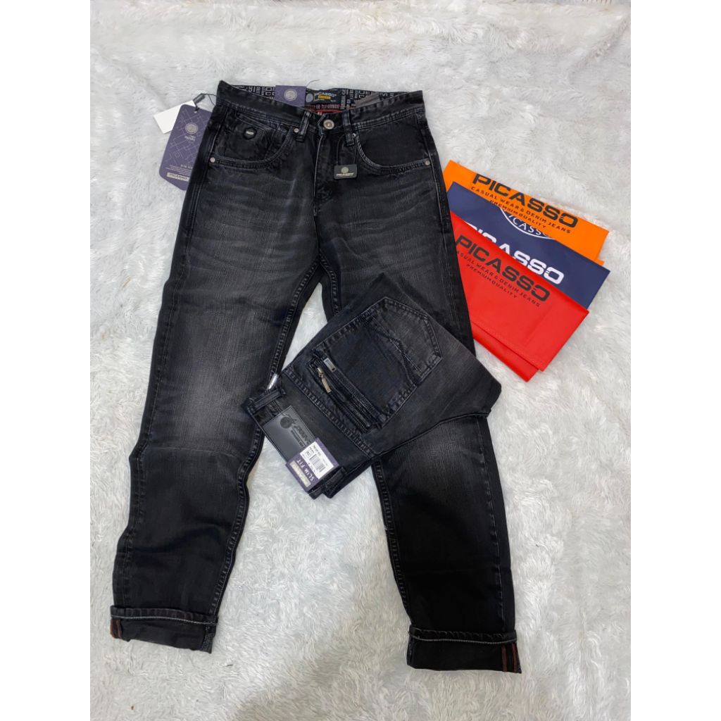 PICASSO RESLETING  KANTONG BELAKANG  PREMIUM DENIM  / JEANS PICASSO PANJANG  ORIGINAL SIZE 28-34