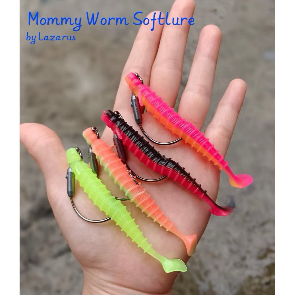 1 SET SOFTLURE 8Cm PADDLE TAIL + HOOK (MAMI WORM LAZARUS)