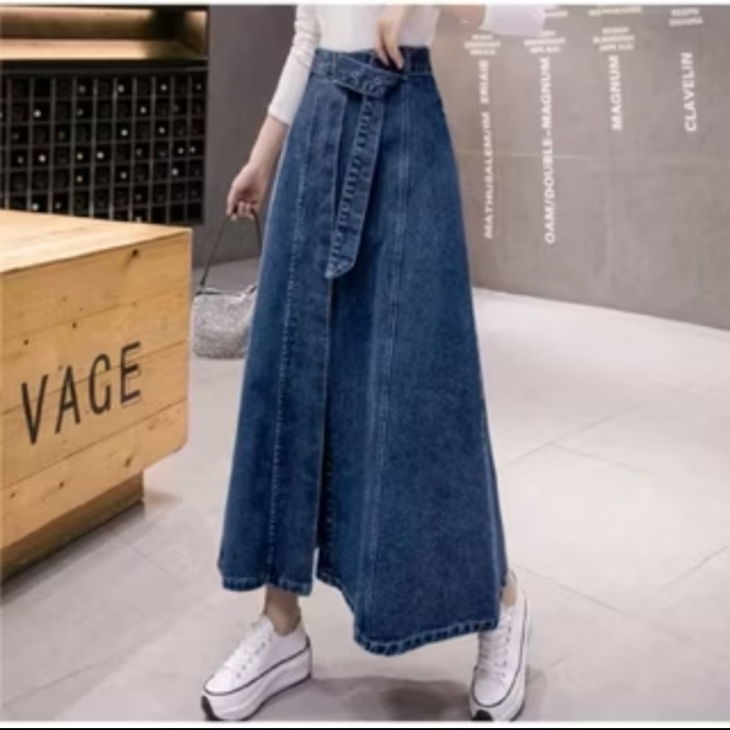 Natalie Rok Jeans Skirt Panjang Wanita Denim Tebal