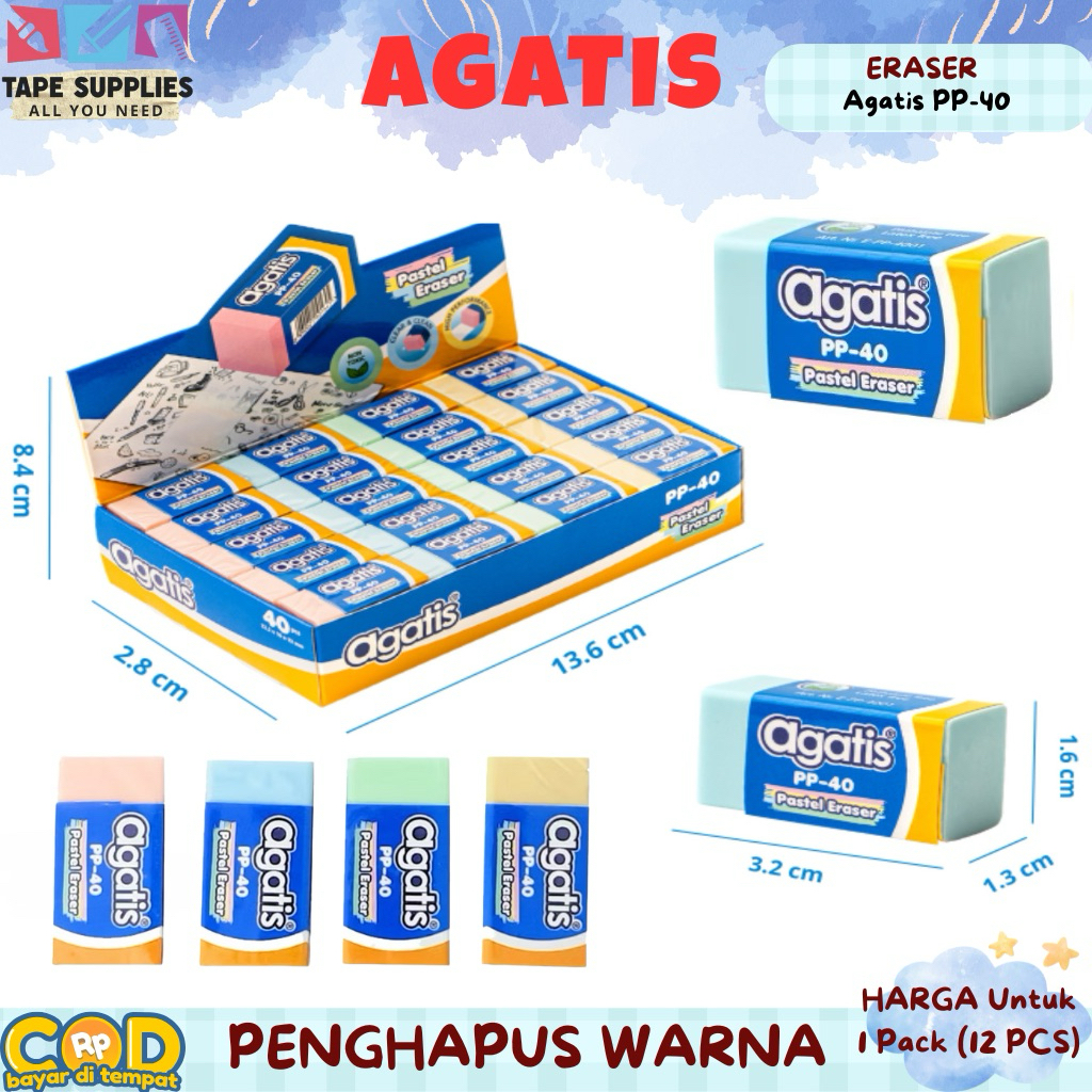 

(40PCS) Penghapus Agatis / Penghapus GANGSING VIRAL Pastel Eraser Warna Isi 1 Pack