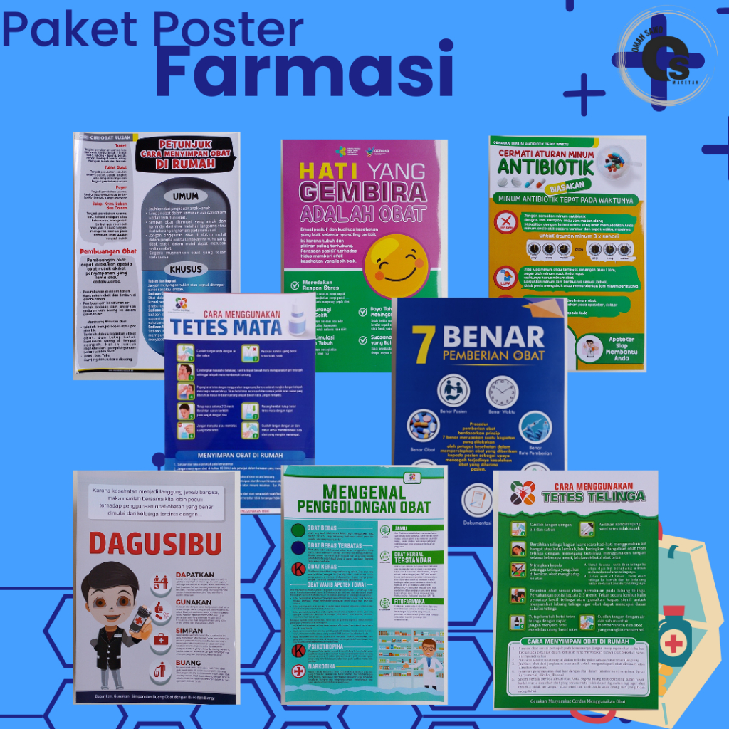Paket Poster Murah  - 8 Poster Farmasi - Apotek - Kesehatan - Paket Kombo