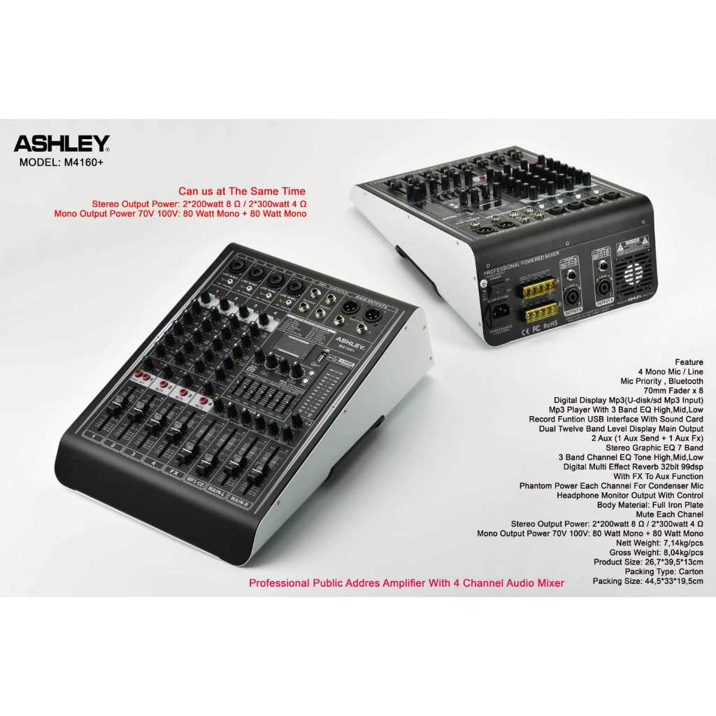 M4160+ POWER MIXER 4 CHANNEL ASHLEY ORIGINAL / POWER MIXER 4 CHANNEL / M4160 ASHLEY / M 4160+ ASHLEY