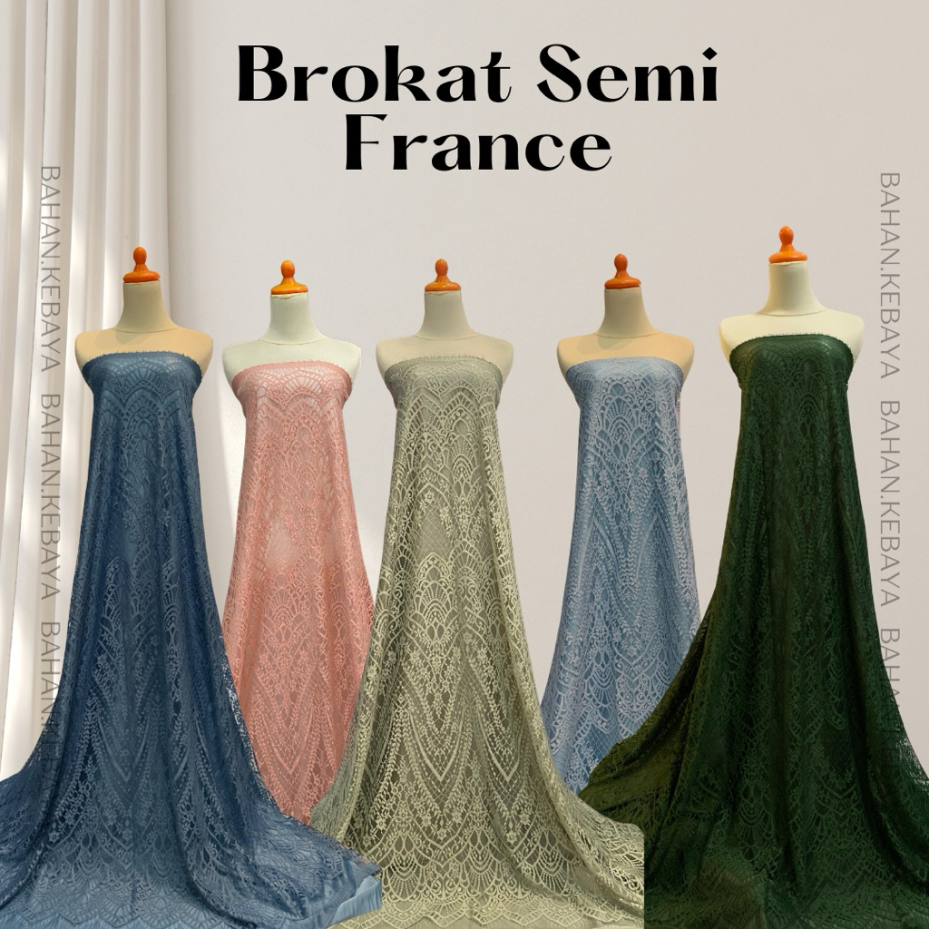 Bahan Kain Kebaya Brokat Semi France Per Panel Warna Salem Peach Pink