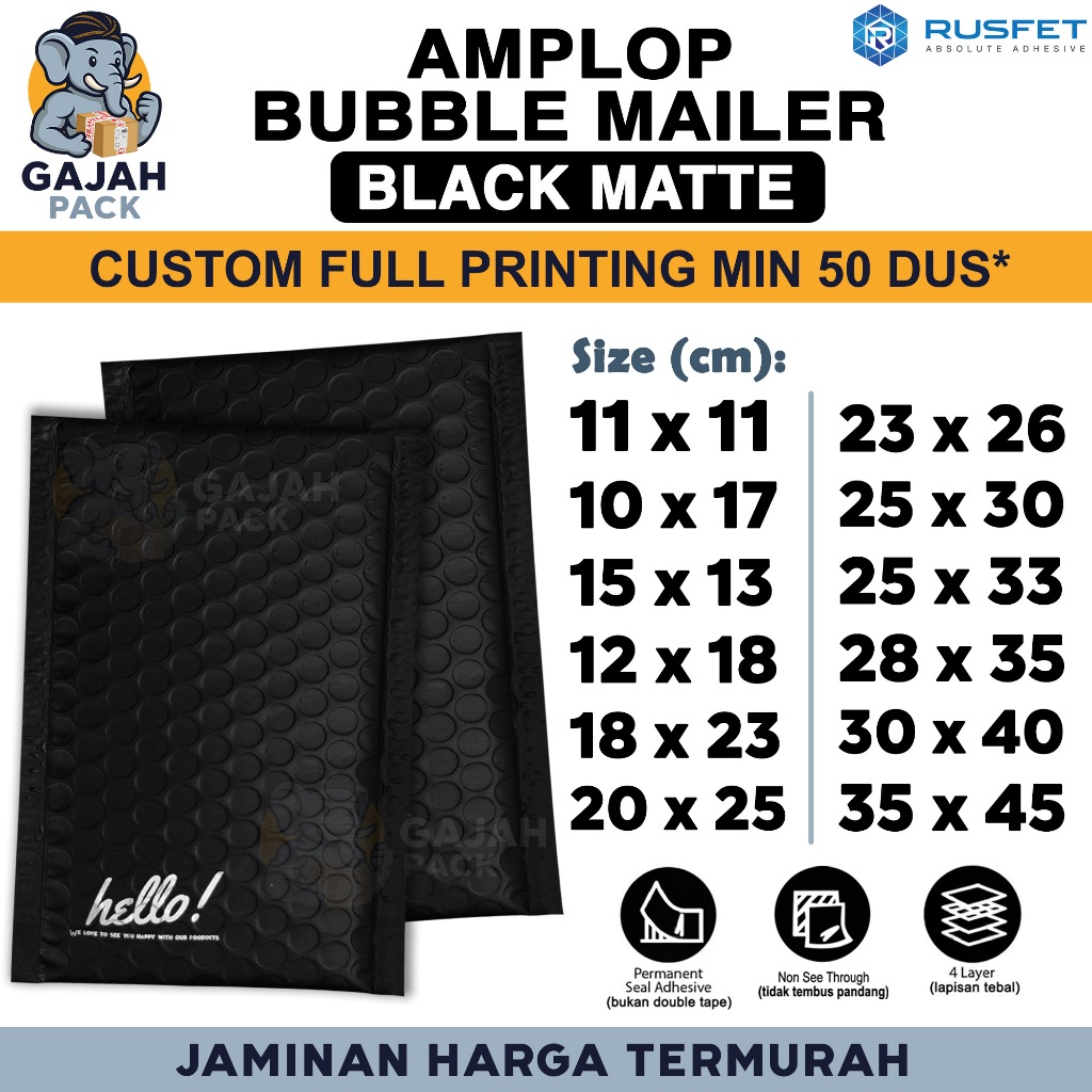 

Amplop Bubble Wrap HITAM MATTE Black Envelope Bubble Bag Mailer Safety Security Packing Perekat Paket Premium Murah RUSFET / SATUAN
