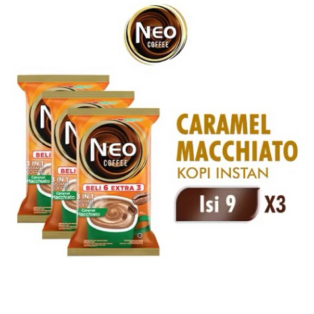 

Neo Coffee Kopi Instan Caramel Macchiato Pack 20 gr isi 6 + 3 pcs