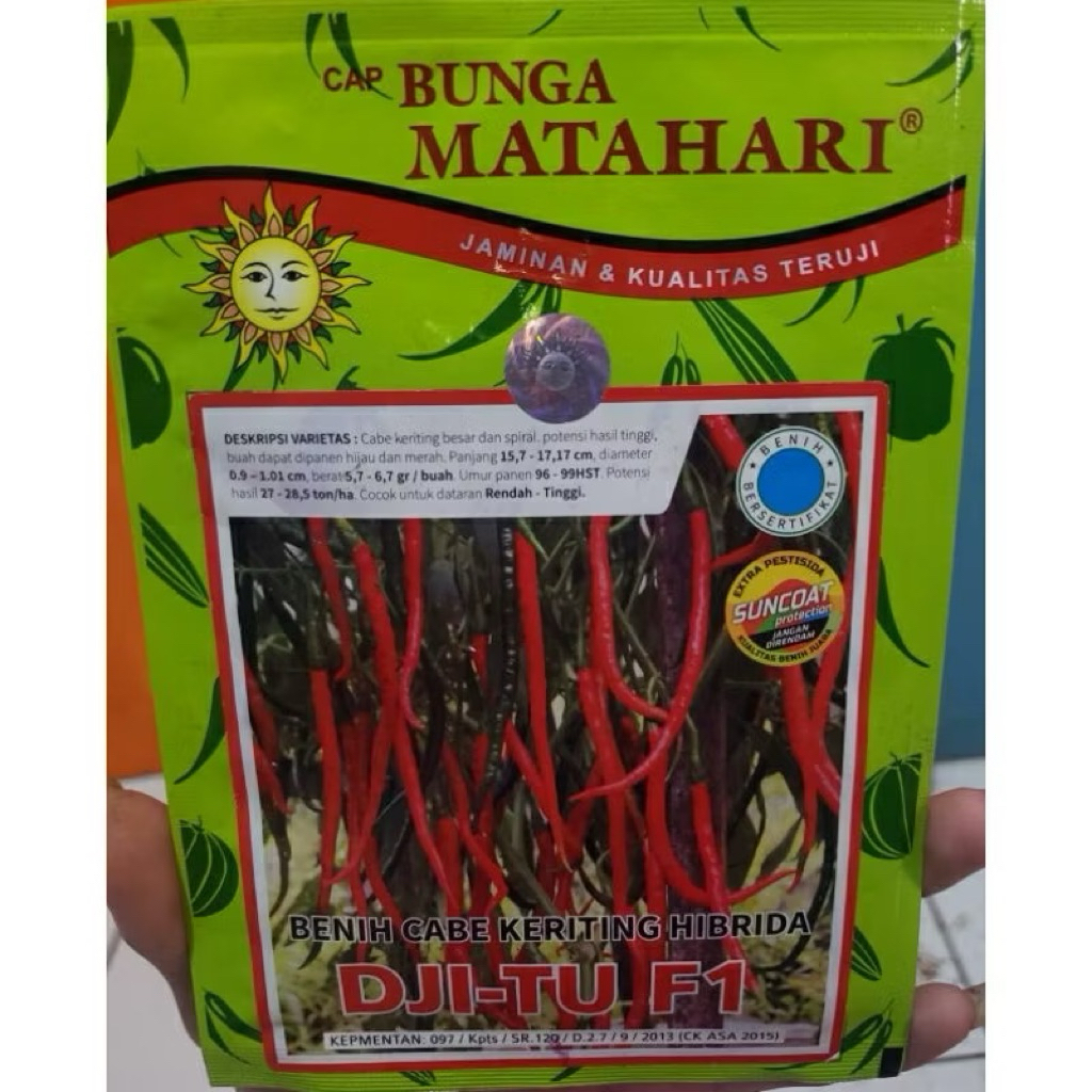 Benih bibit Cabe Merah Keriting DJI-TU F1 10 Gram - Cabai Keriting Hibrida Djitu Cap Bunga Matahari