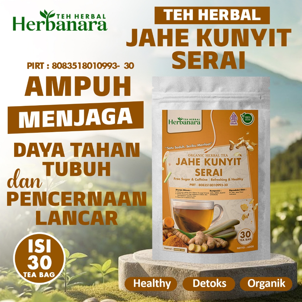 

HERBANARA 30 Tea Bag Teh Jahe Kunyit Serai Teh Herbal Organik Sehat