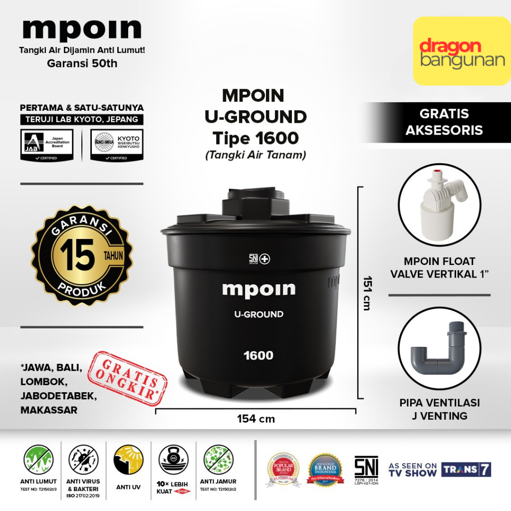 Toren / Tangki Air Tanam Mpoin U-Ground 1600 Mpoin Uground 1600