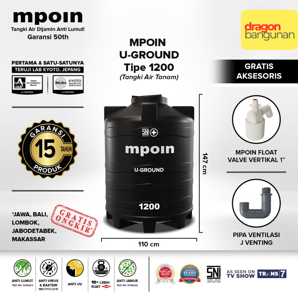Toren / Tangki Air Tanam Mpoin U-Ground 1200 Mpoin Uground 1200