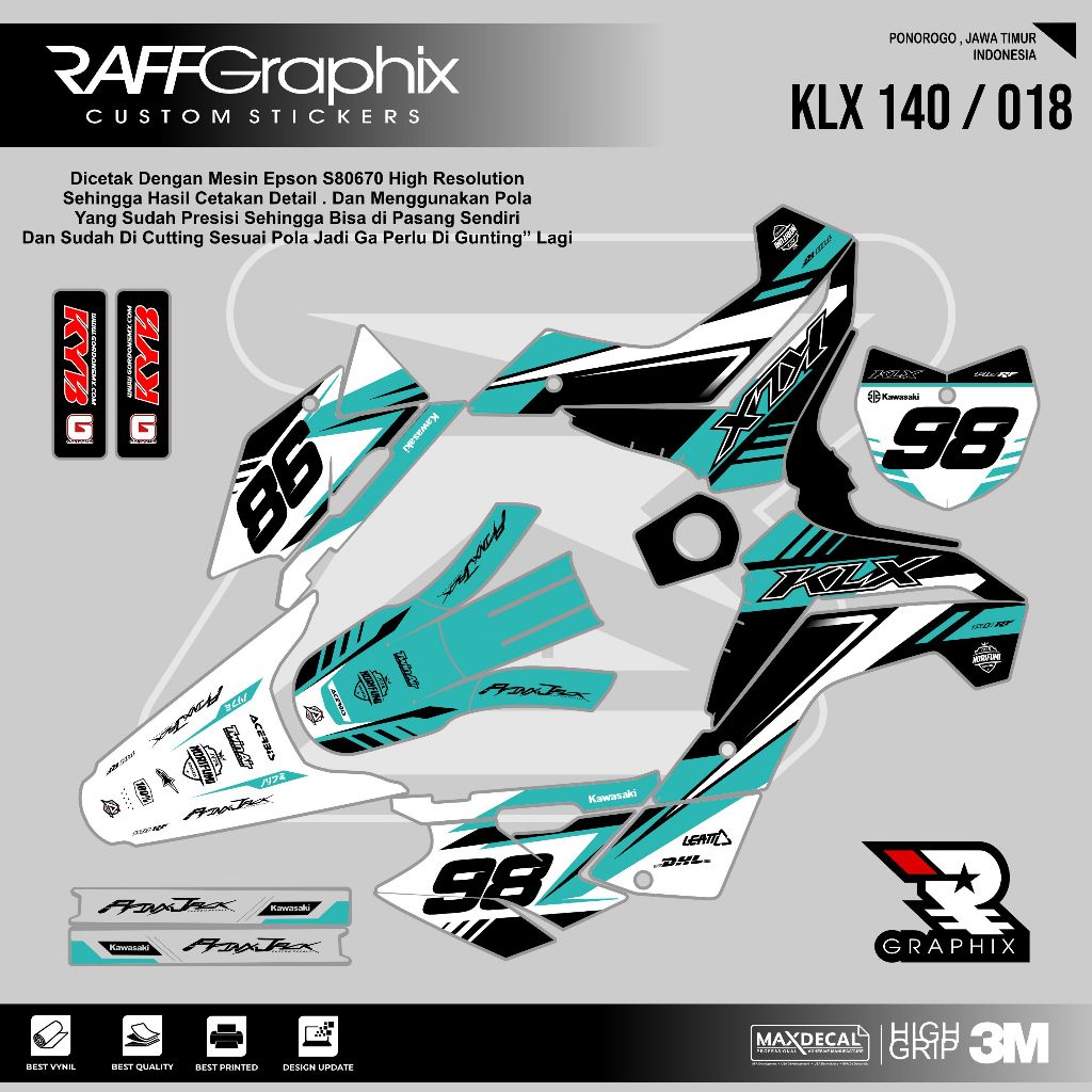 DECAL KLX 140 SUPER GLOSSY KODE 018 - DECAL STICKER KLX - STICKER KLX MURAH - DECAL KLX MURAH
