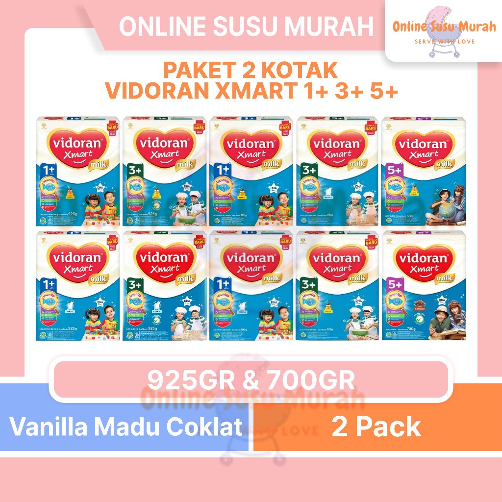 VIDORAN XMART 1+ 3+ 5+ PAKET 2 KOTAK 700GR DAN 925GR VANILA MADU COKLAT 700 925 GR SSKD