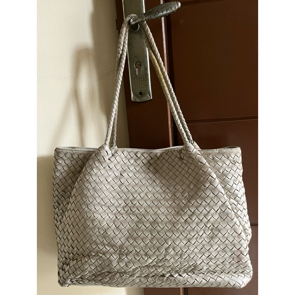 Tas Preloved Kulit Asli Anyam Tote Bag