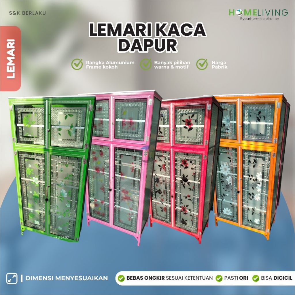 HOMELIVING - LEMARI PIRING KACA 2 PINTU - LEMARI DAPUR KACA 2 PINTU - RAK DAPUR KACA