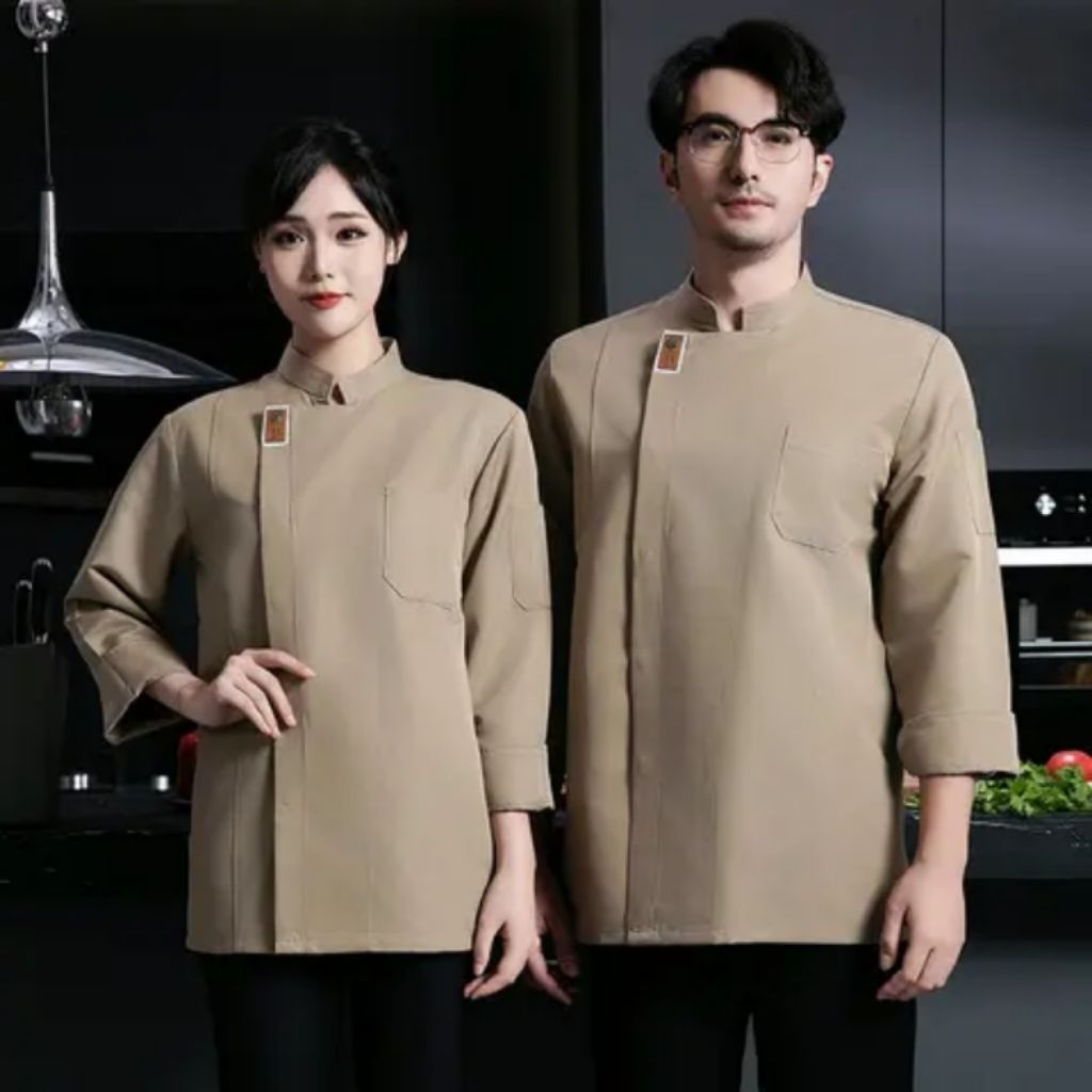 WIN baju chef koki lengan panjang pria wanita warna crem seragam chef koki jacet