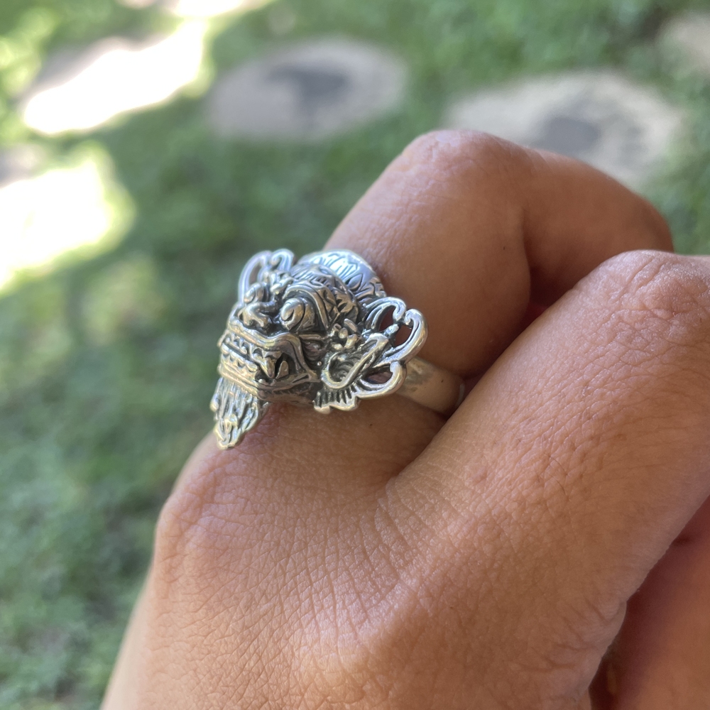 Cincin Ring Perak Bali Silver Ukir Barong Rangda Panjang Lebar 925 Pria Laki Wanita Custom