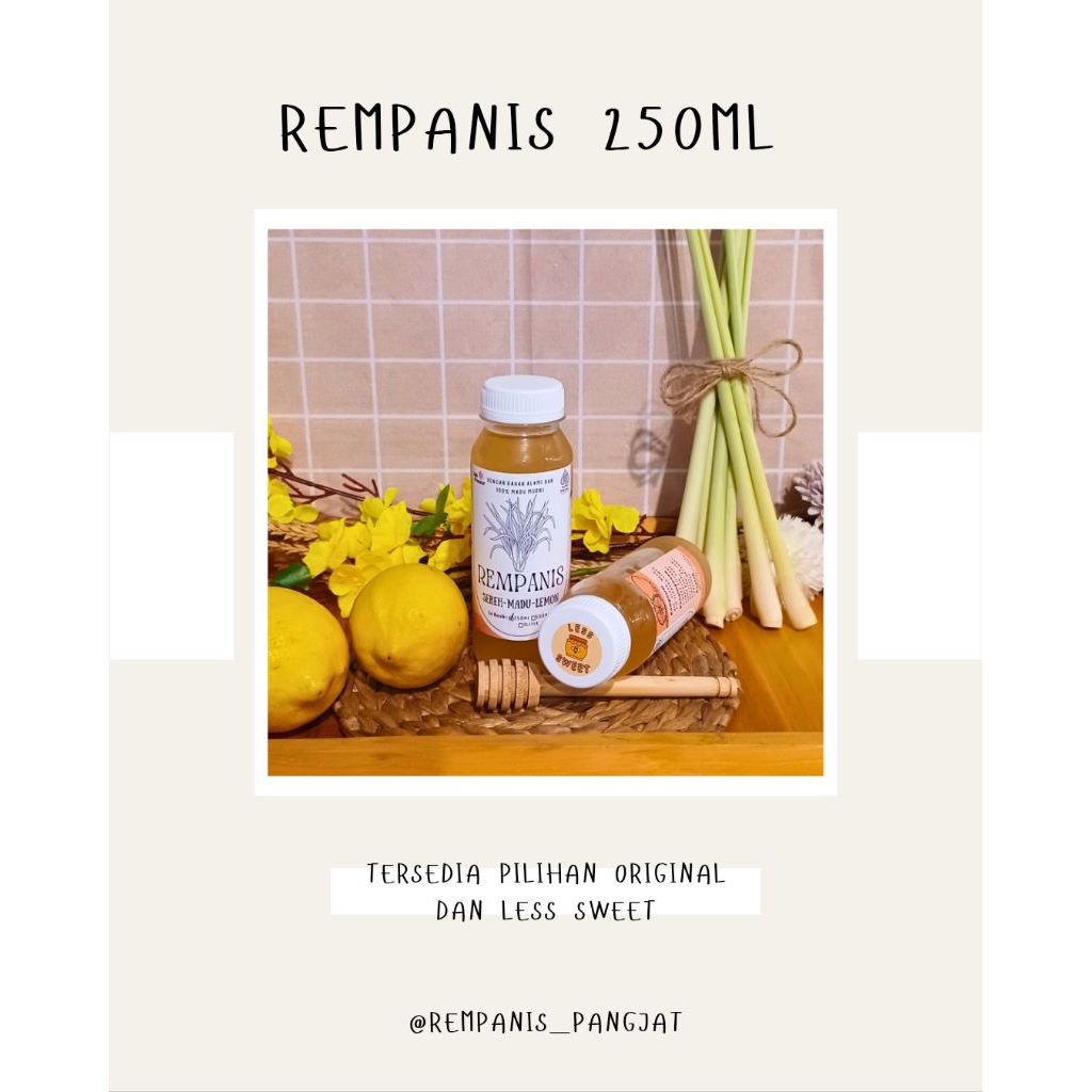 

Rempanis Minuman Herbal Sehat 250ml - Sereh Madu Lemon Segar Dingin