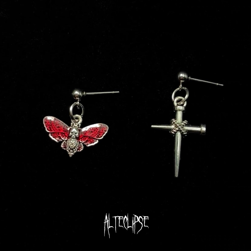 Alteclipse Butterfly Sword Earrings // E39 Anting Kupu Pedang Gaya Fairy Grunge, Aksesori Telinga Ae