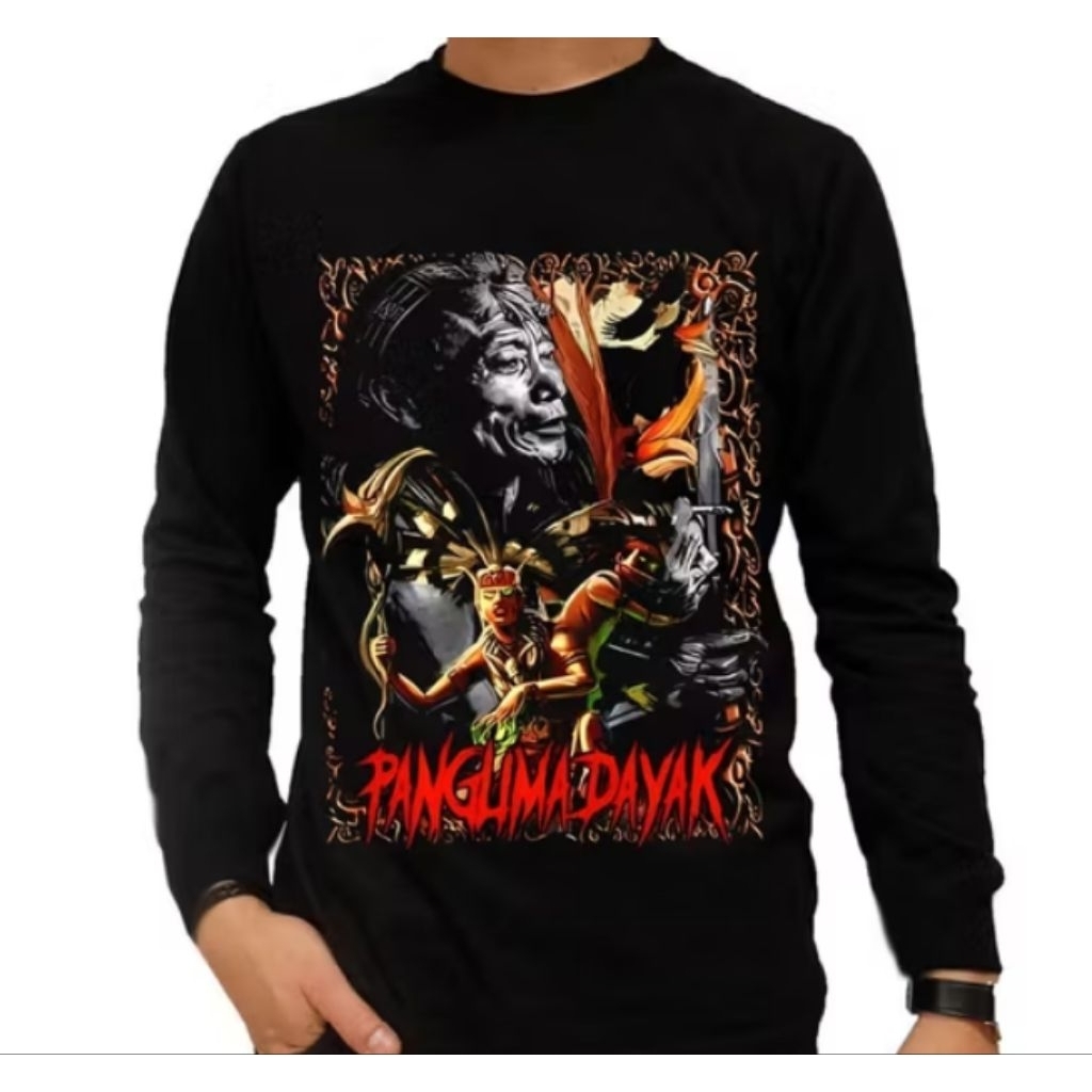 KAOS DAYAK LENGAN PANJANG PANGLIMA DAYAK - Baju Pria distro Kalimantan