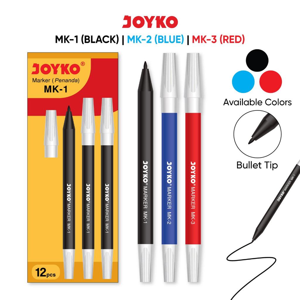 

1 Pack 12 Pcs Spidol Marker JOYKO Penanda MK-1 MK-2 MK-3 Hitam Biru Merah - LimiMart