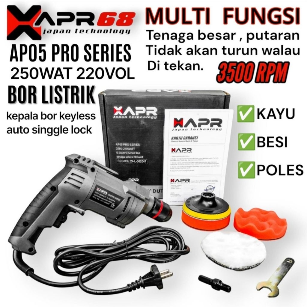 APR RAJA BOR LISTRIK AP05PRO bor mesin poles mobil motor kayu amplas listrik 10mm bor besi kayu temb