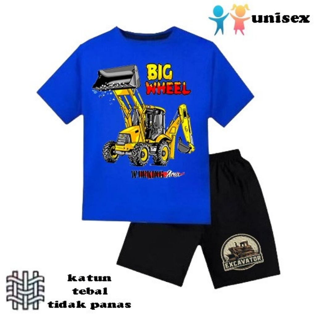 setelan baju anak laki-laki perempuan baju kaos anak laki-laki perempuan motif excavator mobil pengg