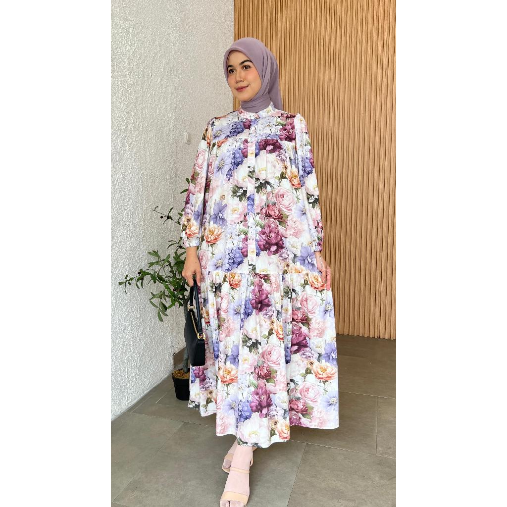MIDI DRESS RAYON TWILL / BAJU WANITA MUSLIM/ WARNA DIABI ADIBA/ GROSIR TANAH ABANG