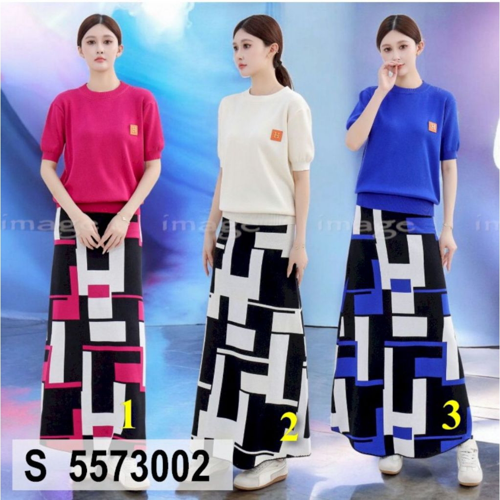 Set Rok Rajut Baju Pendek plat besi kulit premium import