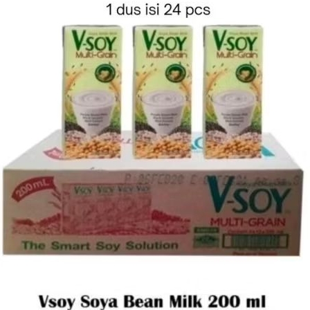 V-Soy plant based Soybean milk 200ml ( 1 dus isi 24 ) vsoy rasa Multi Grain / Sugar Free / Cocoa / M