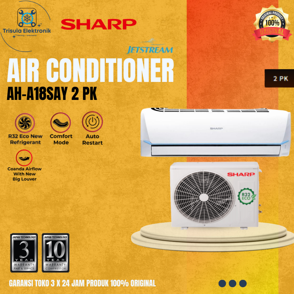 Ac Sharp AHA18SAY / AH-A18SAY, Air Conditioner 2PK R32 Thailand Eco Jetstream Series Terbaru