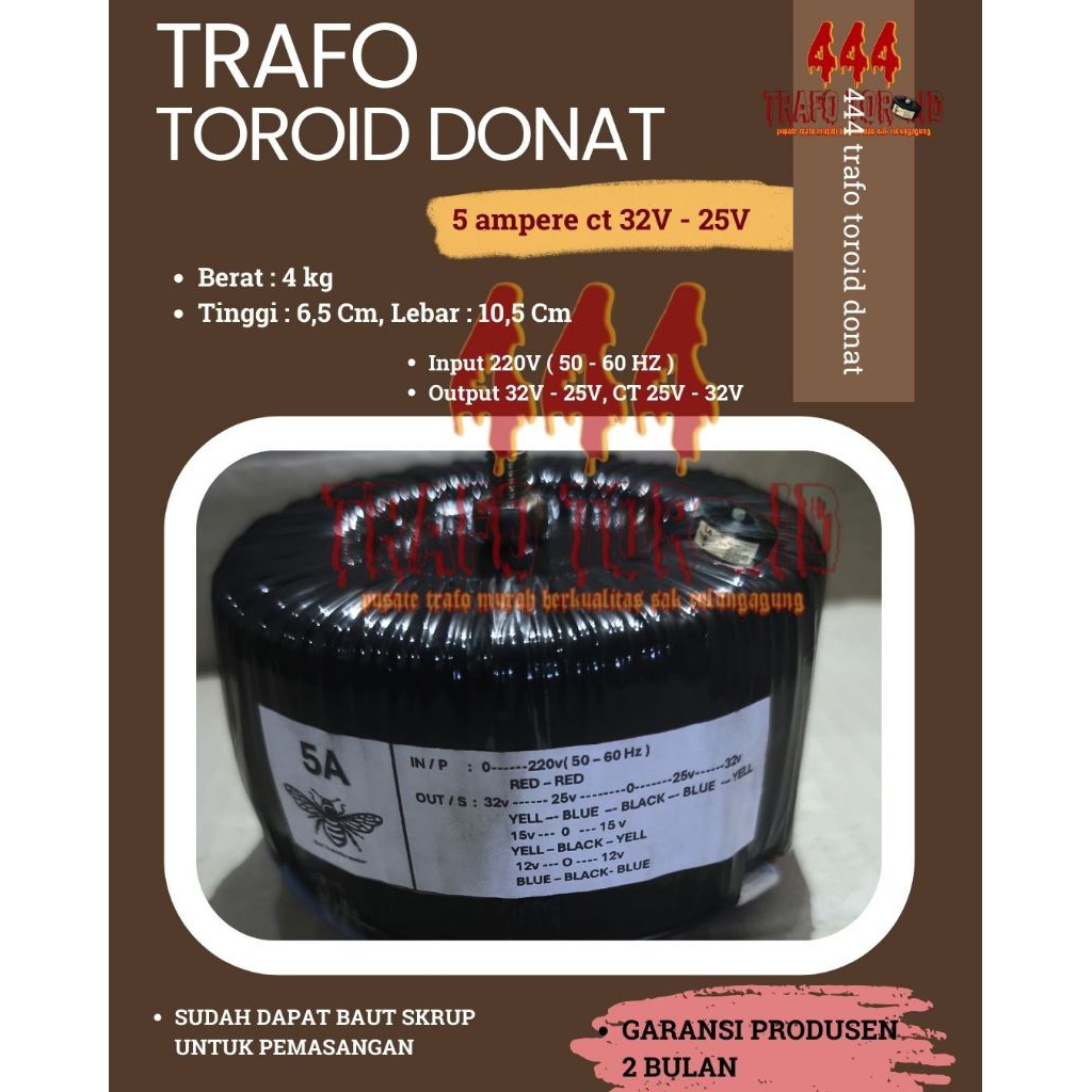 Trafo toroid donat 5Ampere CT 32v-25v