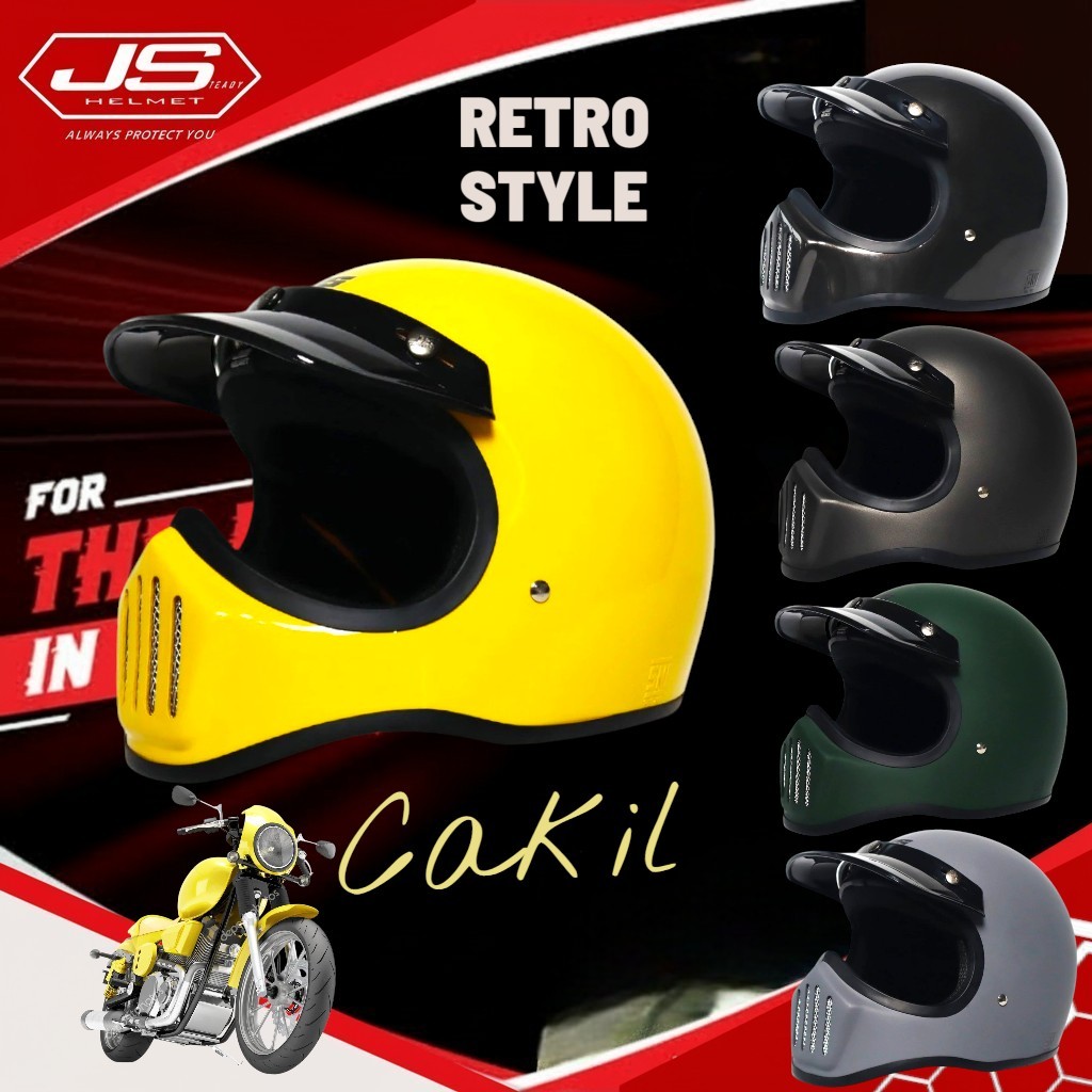 Helm Cakil JS Retro Original SNI Bonus Pet  Helm full face cocok untuk pria wanita