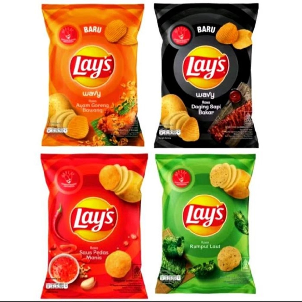 

Lay's Lays Wavy Keripik Kentang Rasa Daging Sapi Bakar Rumput Laut Ayam Goreng Bakar Saos Pedas Manis 31 gr dan 64 gr