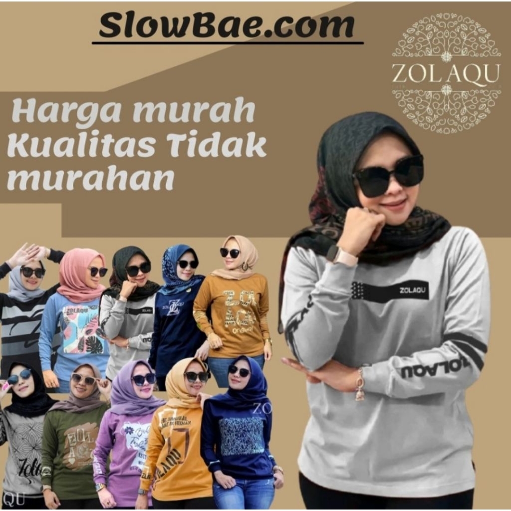 Zolaqu kaos atasan baju zolaqu zolaku original  wanita perempuan cewek dewasa sablon lengan panjang 
