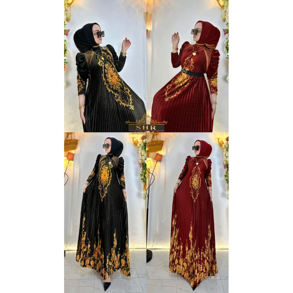 NEW!! READY !! SHR MAXI DRES PLISKET BLUDRU PRINTING BUNGA ORIGINAL SHR 100%