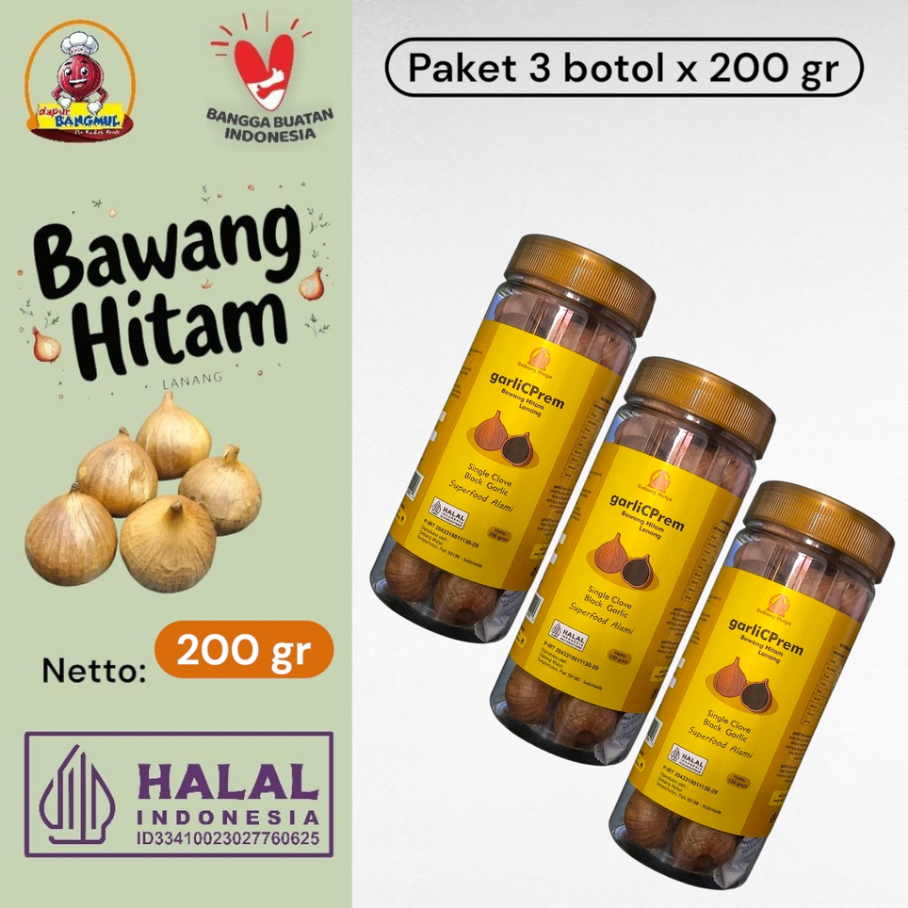

garliCPrem Lanang Black Garlic Tunggal Bawang Hitam paket 3botol Superfood Imunitas Alami Halal